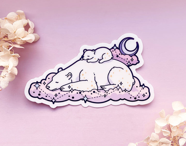 Sleeping Mama and Baby Bear Clear Vinyl Sticker