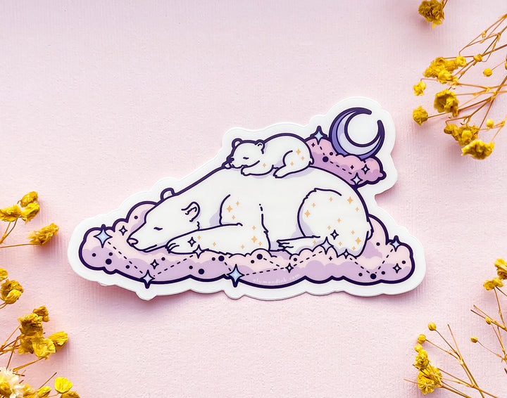 Sleeping Mama and Baby Bear Clear Vinyl Sticker