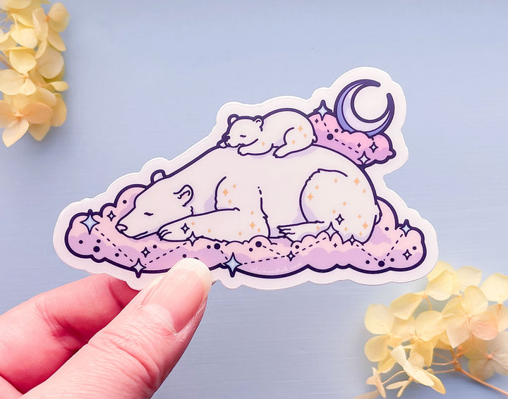 Sleeping Mama and Baby Bear Clear Vinyl Sticker