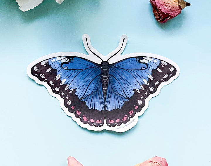Blue Morpho Butterfly Clear Vinyl Sticker