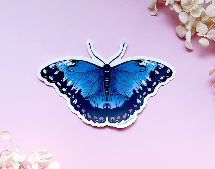 Blue Morpho Butterfly Clear Vinyl Sticker