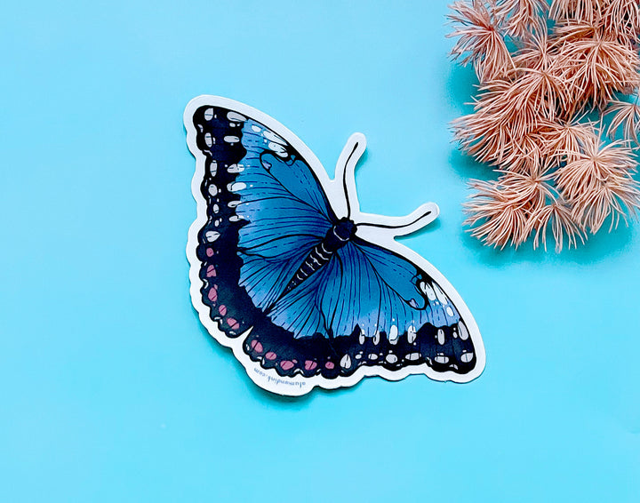 Blue Morpho Butterfly Clear Vinyl Sticker