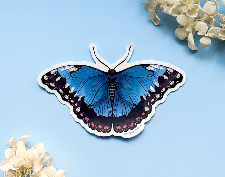 Blue Morpho Butterfly Clear Vinyl Sticker