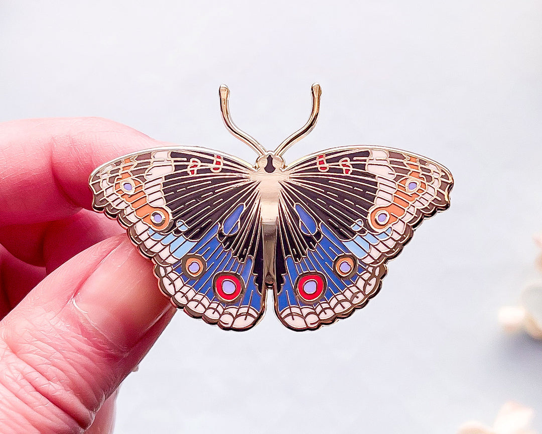 Blue Pansy Butterfly (Junonia orithya) Enamel Pin