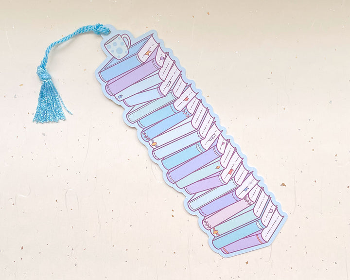 Woolf Stack of Books Reading Tracker Bookmark With Blue Tassel