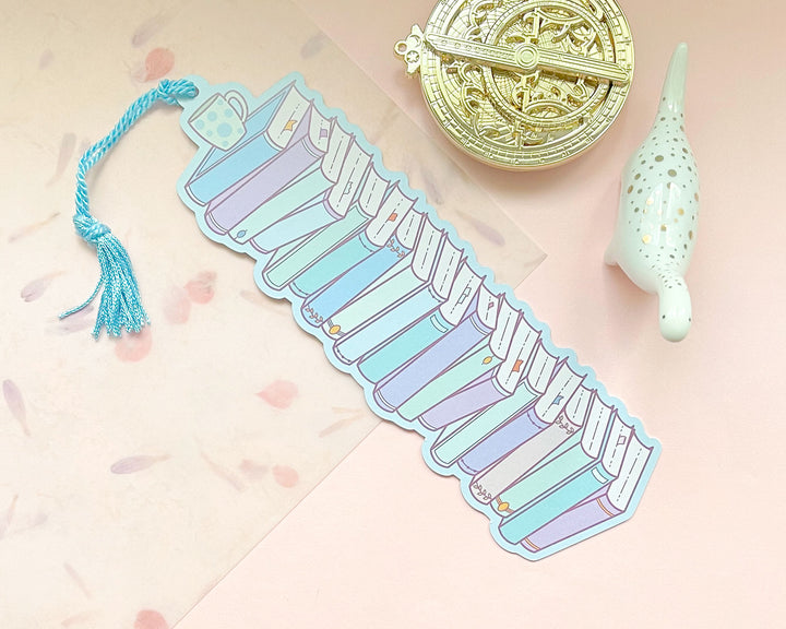 Woolf Stack of Books Reading Tracker Bookmark With Blue Tassel