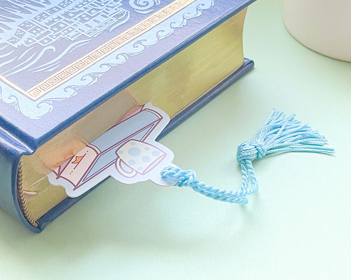 Woolf Stack of Books Reading Tracker Bookmark With Blue Tassel
