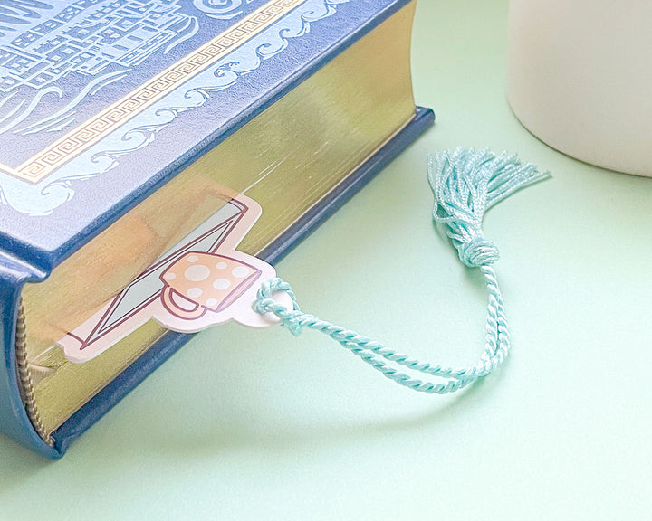 Alcott Stack of Books Reading Tracker Bookmark With Green Tassel