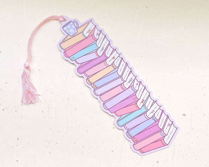 Austen Stack of Books Reading Tracker Bookmark With Pink Tassel