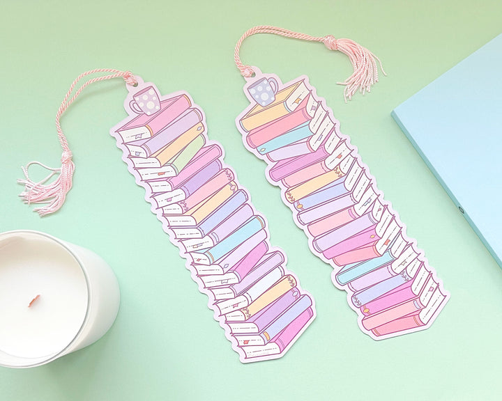 Austen Stack of Books Reading Tracker Bookmark With Pink Tassel
