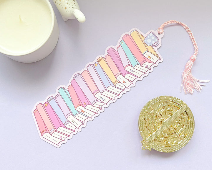 Austen Stack of Books Reading Tracker Bookmark With Pink Tassel