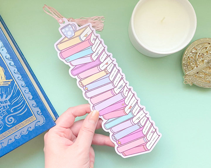Austen Stack of Books Reading Tracker Bookmark With Pink Tassel