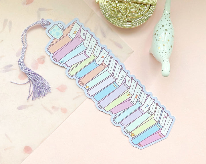 Shelley Stack of Books Reading Tracker Bookmark With Purple Tassel