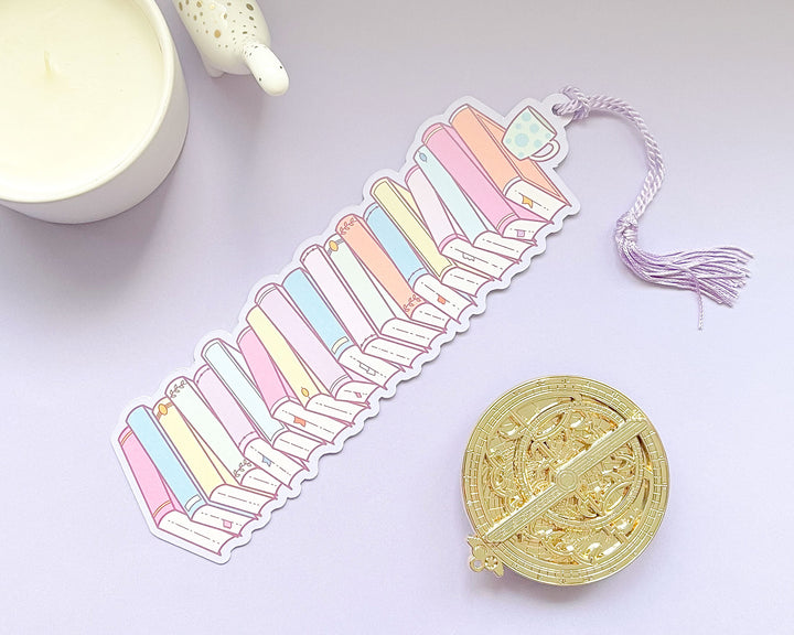 Shelley Stack of Books Reading Tracker Bookmark With Purple Tassel