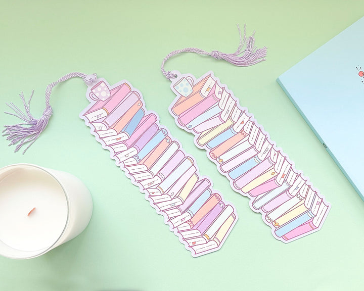 Shelley Stack of Books Reading Tracker Bookmark With Purple Tassel