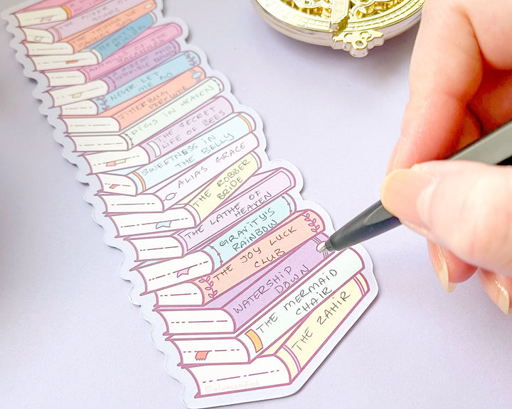 Shelley Stack of Books Reading Tracker Bookmark With Purple Tassel