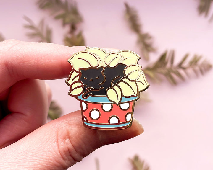 Cat Lying on Plant Enamel Pin