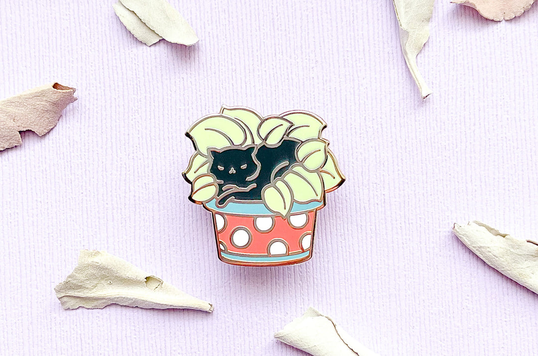 Cat Lying on Plant Enamel Pin