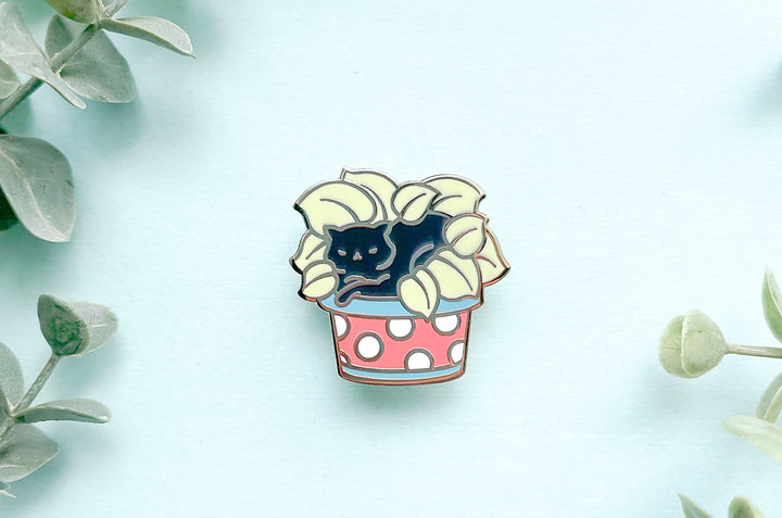 Cat Lying on Plant Enamel Pin
