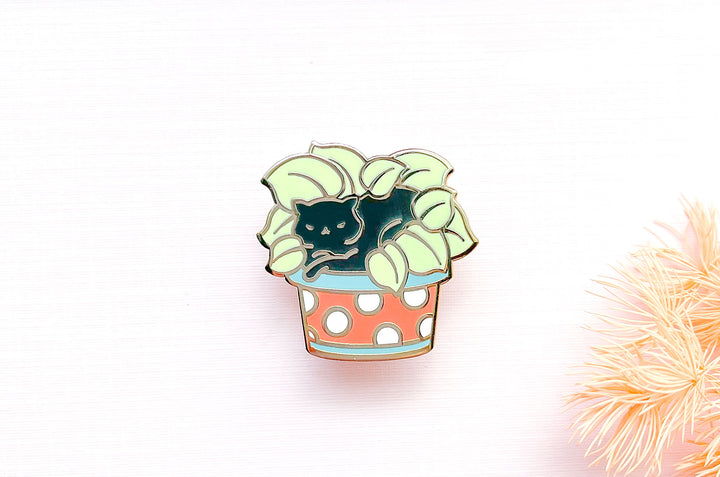 Cat Lying on Plant Enamel Pin