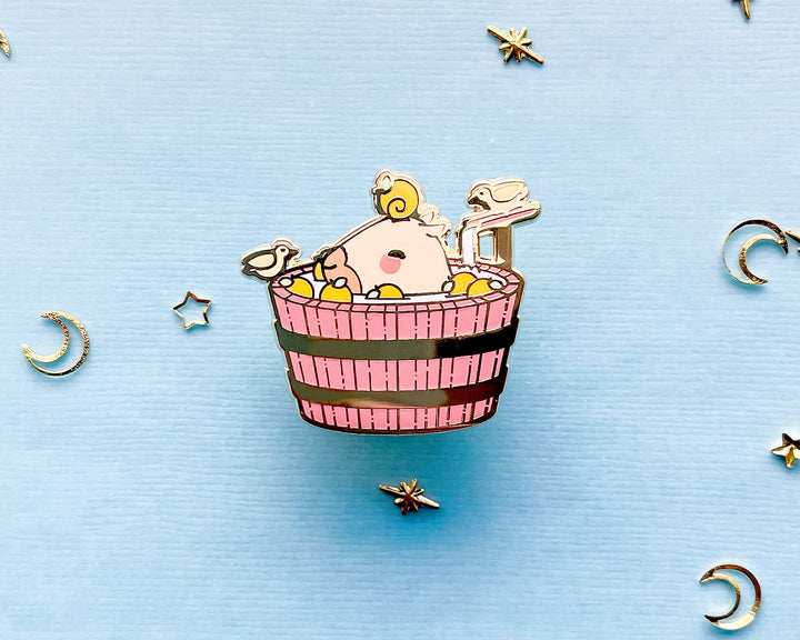 Curly the Capybara in a Bucket Spa Enamel Pin