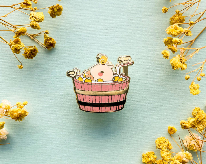 Curly the Capybara in a Bucket Spa Enamel Pin