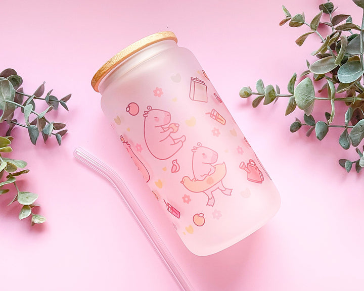 Curly the Capybara Frosted Glass Tumbler