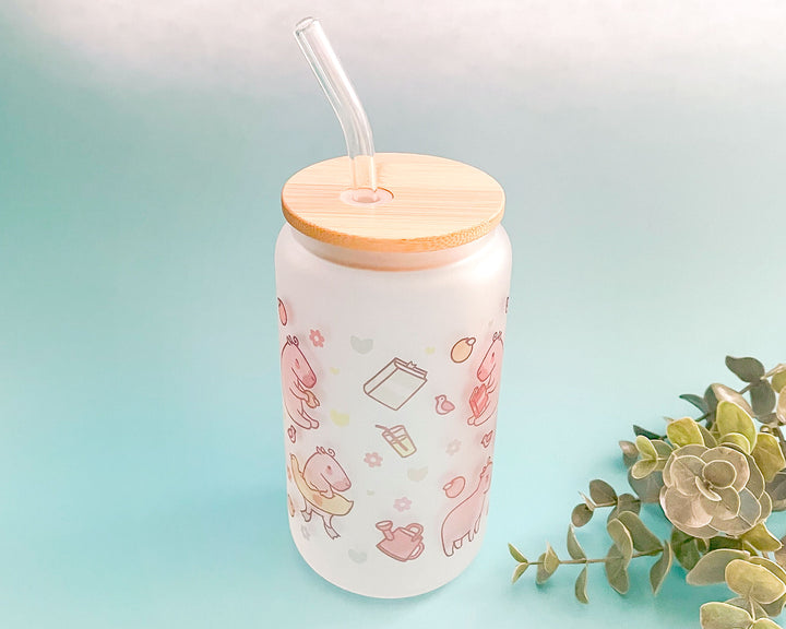 Curly the Capybara Frosted Glass Tumbler