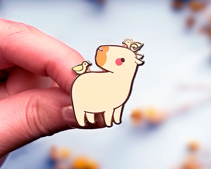 Curly the Capybara and Bird Friends Enamel Pin