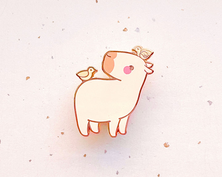 Curly the Capybara and Bird Friends Enamel Pin