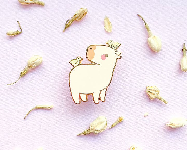 Curly the Capybara and Bird Friends Enamel Pin