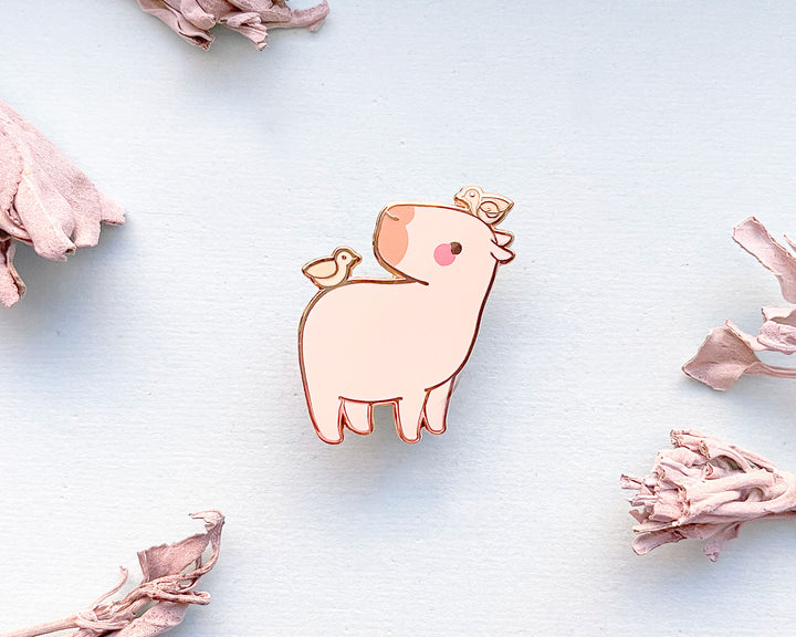 Curly the Capybara and Bird Friends Enamel Pin