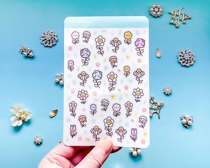 Cute Flowers Clear Vinyl Sticker Sheet