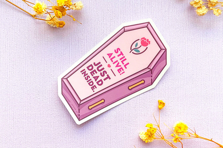 Still Alive Just Dead Inside Coffin Clear Vinyl Sticker