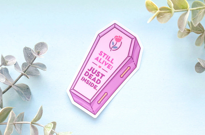 Still Alive Just Dead Inside Coffin Clear Vinyl Sticker
