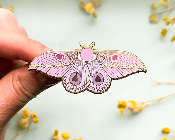 Dognin's Pink Bullseye Moth (Leucanella apollinairei) Enamel Pin