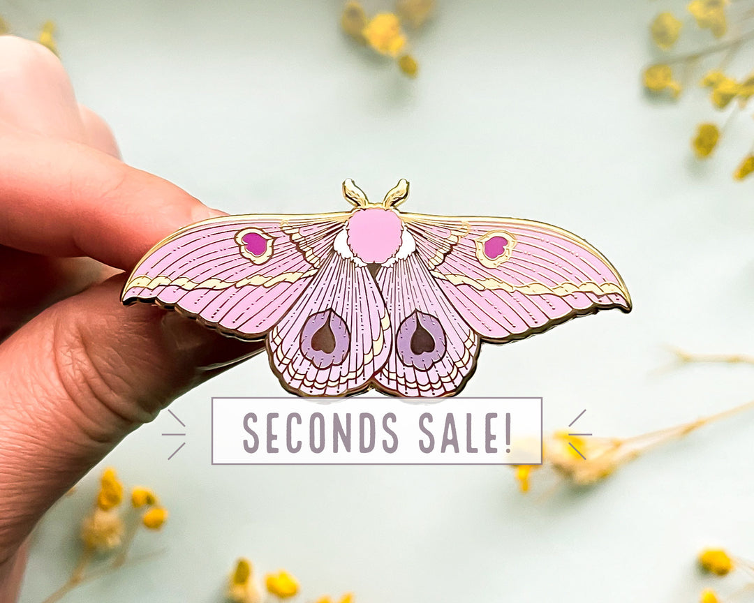 Dognin's Pink Bullseye Moth Enamel Pin (Seconds)