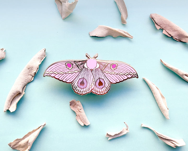Dognin's Pink Bullseye Moth (Leucanella apollinairei) Enamel Pin
