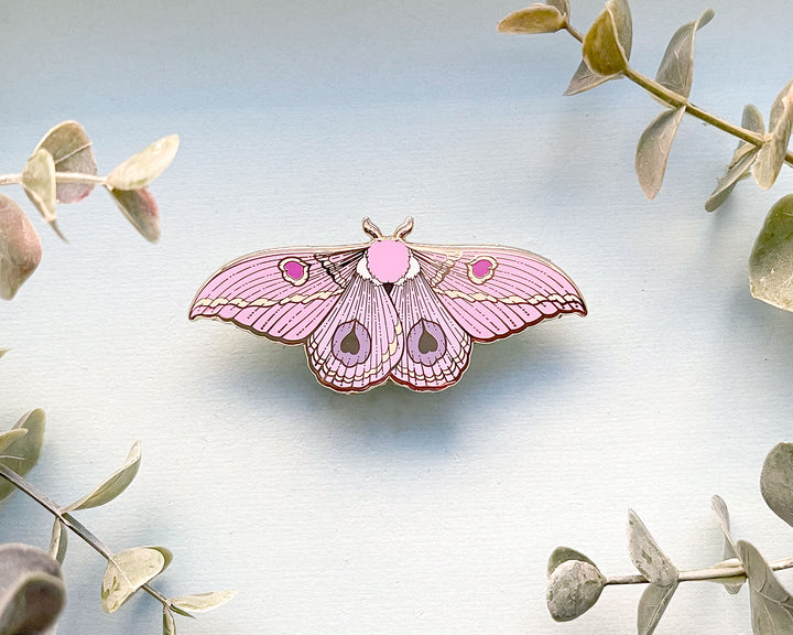 Dognin's Pink Bullseye Moth (Leucanella apollinairei) Enamel Pin