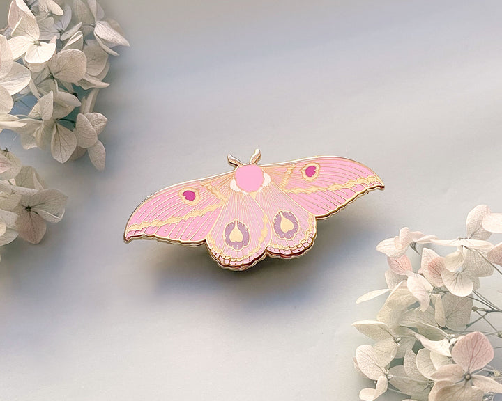 Dognin's Pink Bullseye Moth (Leucanella apollinairei) Enamel Pin