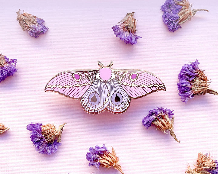 Dognin's Pink Bullseye Moth (Leucanella apollinairei) Enamel Pin