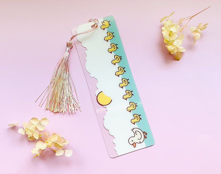 Duck Family Clear Bookmark With Pink and Cream Tassel