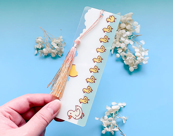 Duck Family Clear Bookmark With Pink and Cream Tassel