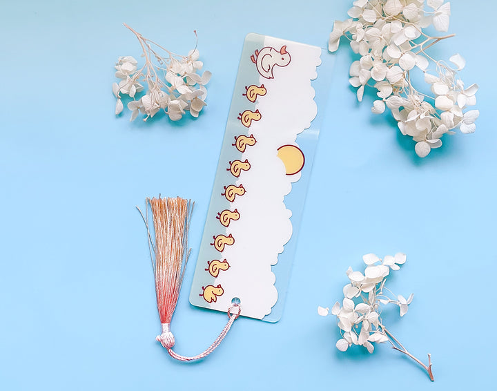 Duck Family Clear Bookmark With Pink and Cream Tassel