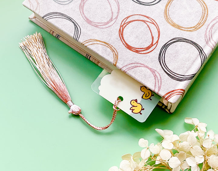 Duck Family Clear Bookmark With Pink and Cream Tassel