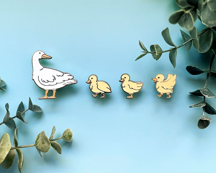 Mother Duck and Ducklings Enamel Pin Set