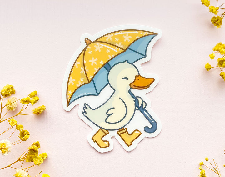 Duck with Rain Boots and Umbrella Clear Vinyl Sticker