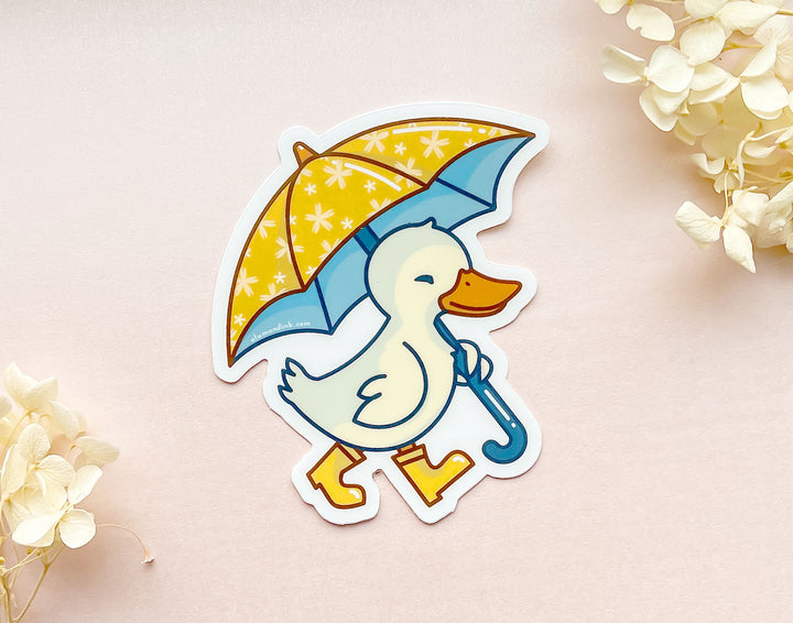 Duck with Rain Boots and Umbrella Clear Vinyl Sticker