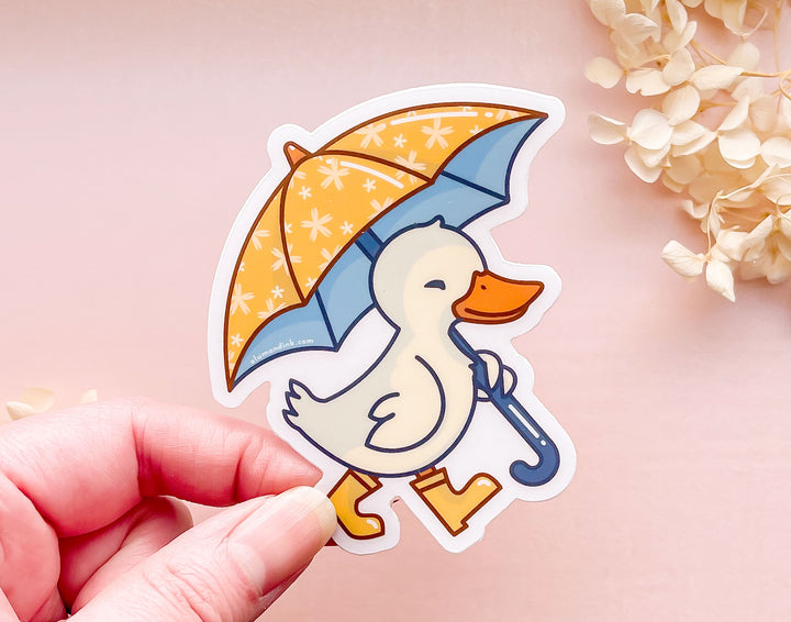Duck with Rain Boots and Umbrella Clear Vinyl Sticker