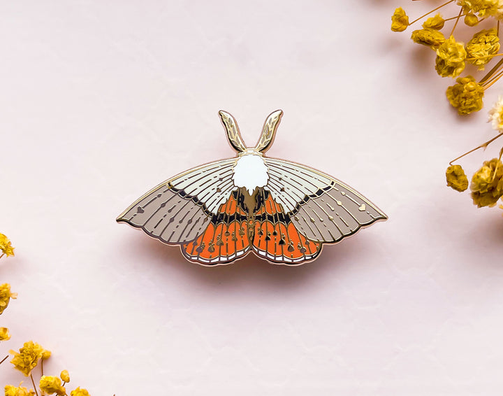 Fallen Bark Looper Moth (Gastrophora henricaria) Enamel Pin